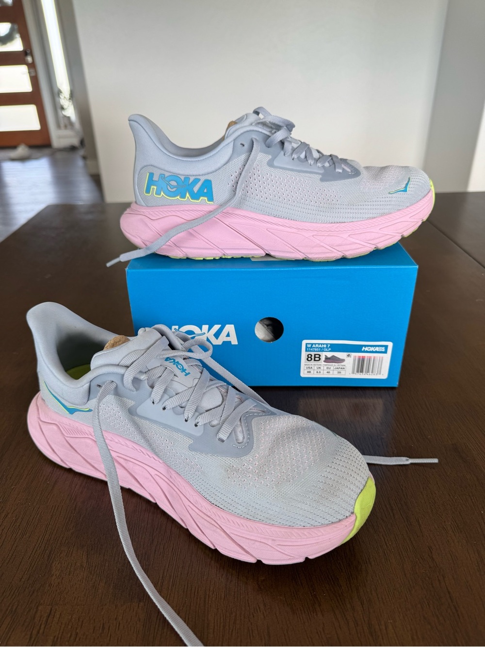 HOKA Kids Lightweight Running Shoes - Light Gray with Pink Midsole
